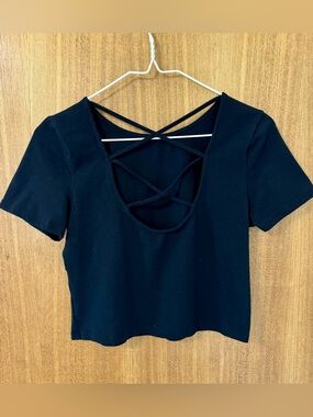 Charlotte Russe Black Crisscross Back Crop Top